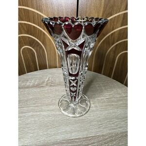 SUPER RARE Vintage ANNA HUTTE BLEIKRISTALL Crystal Vase Hearts Ruby Red Germany